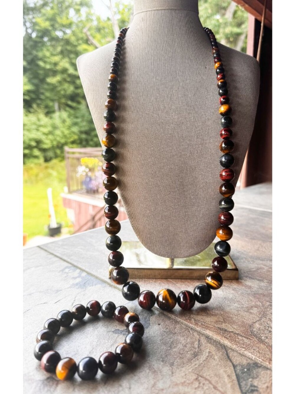 Jay King DTR 925 Sterling Silver Tigers Eye Beaded Necklace & Bracelet Set